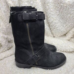 Eileen Fisher‎ Log Harness Black Leather Moto Boots Size 8